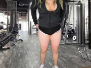 Preview 6 of Hung big ass big tits shemale flashing in the gym