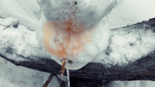 A man with a hairy dick made a snowman in winter and pissed on him from head to toe. Yellow snow