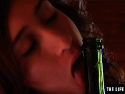 Preview 6 of Horny brunette fucks her wet pussy with a big glass bottle