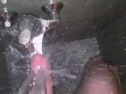 Preview 4 of I masturbate my big dick with shower jet to a strong orgasm (POV)