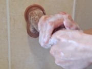 Preview 3 of Washing my realistic soft dildo before playing with it and clit until SUPER nice orgasm PART 1