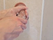 Preview 5 of Washing my realistic soft dildo before playing with it and clit until SUPER nice orgasm PART 1
