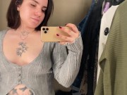 Preview 5 of Tattooed hottie mesh clothes try on haul in a fitting room