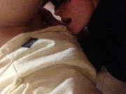 Preview 1 of Russian young amateur takes a selfie porn video while her boyfriend fucks her in the mouth preview