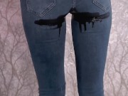 Preview 4 of I wet myself through pantyhose and jeans. Friend pees in my jeans