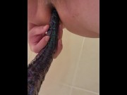 Preview 1 of Taming the Dragon's Tail: First Time Hilting a 12" Ribbed Dildo, Part 2