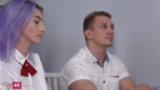 Mia Cheers - Two cocks in a skinny purple haired teen