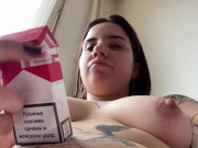 Preview 2 of Topless Smoking Tattooed Sexy Model