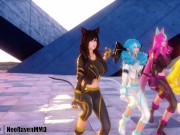 Preview 1 of [MMD]New Jeans - Attention (Ahri/Gwen/Xayah/Soraka/?!) [StripSwapCam ver.] League of Legends
