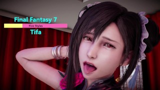FF7 Tifa doll is gently fingered until she squirts and sucks a huge cock that cums on her face