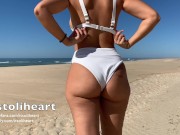 Preview 3 of BEACH STRIP - showing my shaved tight pussy on a public beach