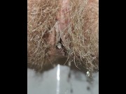 Preview 5 of Long haired pussy pissing in the morning close up with a delicious fart