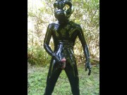 Preview 6 of rubber dragon to outdoor jerking off