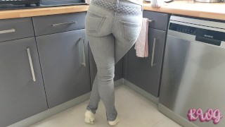 she pisses in her pants, it makes her boyfriend cum on her clothes