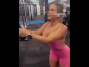 Preview 1 of Blonde brazilian hotwife big boobs with piercing and big ass showing off at the gym, nipples out