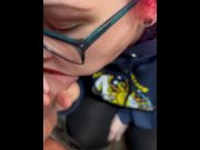 Preview 2 of BBW stepmom MILF takes 420 smoking bong hits and gives a blowjob with cumshot his POV