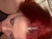 Preview 6 of Red head bbw takes a huge load licking a fat white cock clean