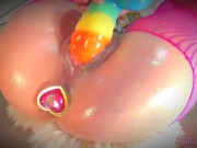 Preview 1 of Rainbow Monster Dildo v.s. Tight Pink Pussy= Explosive Cumshots__Compilation