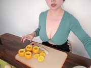 Preview 3 of Sexy busty beauty shows off her cooking skills, making orange egg tarts