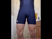 Preview 1 of I wank and cum on my Adidas wrestling singlet I show face