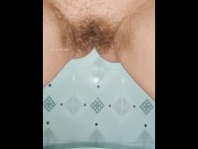 Preview 2 of Super Close Up Hairy Pussy Peeing with a Spotlight in Public Toilet