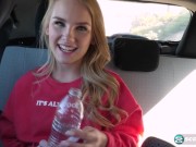 Preview 1 of Hitchhiking Teen Natalie Knight Cums in the Backseat of a Car