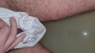 Wanking off with my wife's panties