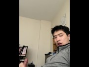 Preview 2 of Cute Asian shooting his cum moaning and playing with his nipples