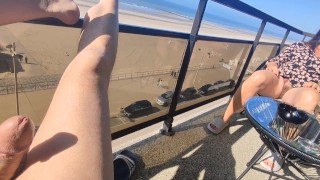 Real couple,real wife exhibition big tits and cock on balcony. Public blowjob before fucking