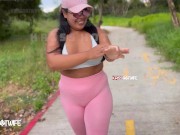 Preview 1 of Married whore taking her morning walk with leggings showing off her pussy (cameltoe) and showing off