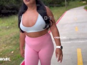 Preview 2 of Married whore taking her morning walk with leggings showing off her pussy (cameltoe) and showing off