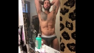Flexing muscles in the bathroom and masturbating  - VIKTOR ROM -