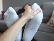 Preview 6 of Big, tired and smelly feet (POV foot worship, worn socks, foot smelling, stinky feet,BIG feet soles)