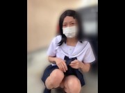 Preview 2 of Japanese crossdresser in high school uniform masturbates in the corner of an outdoor parking lot