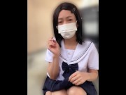 Preview 3 of Japanese crossdresser in high school uniform masturbates in the corner of an outdoor parking lot