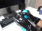 Preview 4 of jerking off a dildo with latex gloves