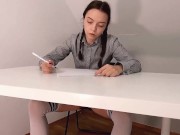 Preview 4 of TRAILER Schoolgirl sucks and rides a dildo to get grade from her teacher