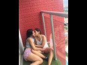 Preview 1 of Kissing my stepfather's girlfriend on the balcony and caressing her pussy