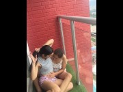 Preview 3 of Kissing my stepfather's girlfriend on the balcony and caressing her pussy