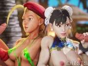 Preview 1 of Chun Li and Cammy get fucked on the beach