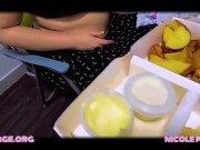 Preview 4 of I love me some fatty foods in the evening... (Cute Girl Overeating and Bloated Belly)