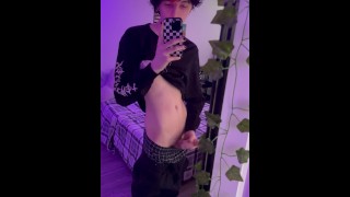 horny hentai boy jerk off in the mirror