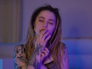 Preview 1 of Babe with dreadlocks and tattoos plays with pussy while no one is home.