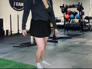 Preview 3 of Mini skirt shemale flashing in the gym