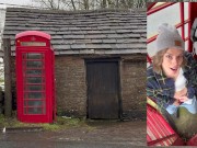 Preview 2 of Cumming hard in public red telephone box with Lush remote controlled vibrator in English countryside