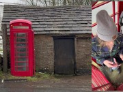 Preview 3 of Cumming hard in public red telephone box with Lush remote controlled vibrator in English countryside