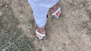 Sissy in high heels walking the trails