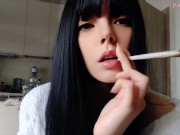 Preview 2 of Goth Babe Smoking in bathrobe (full vid on my 0nlyfans/ManyVids)