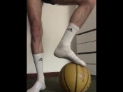 Preview 1 of hairy young sportsman in white adidas socks jerks off in his room after playing basketball