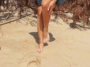 Preview 1 of Teen Girl on a wild Nudist Beach jerks off, Sucks Dick, Shows Legs Public Outdoor, Blowjob